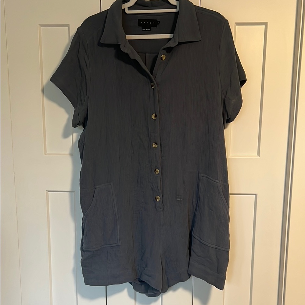 Hatch Slate Button-Up Romper